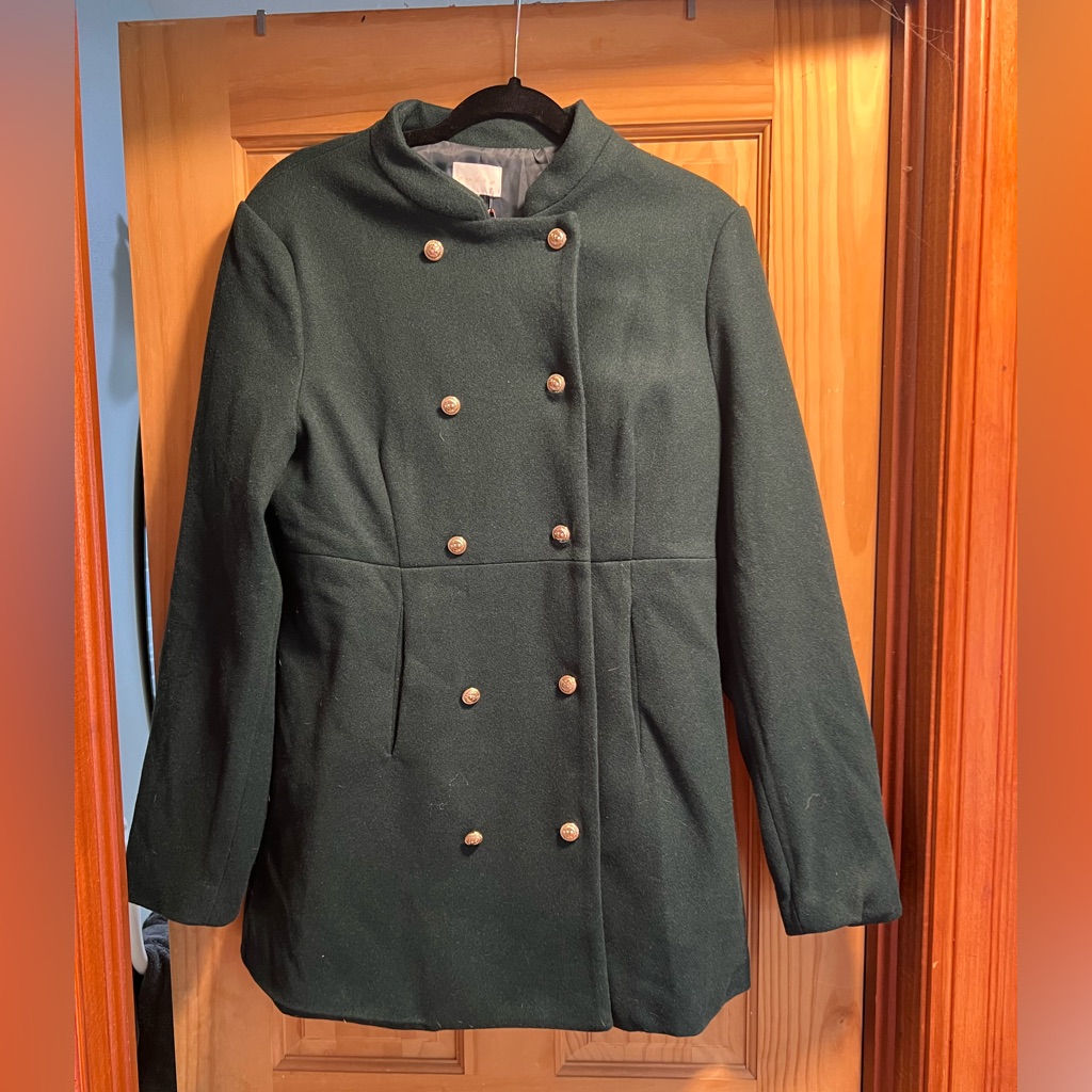 Entro Forest Green Double-Breasted Pea Coat